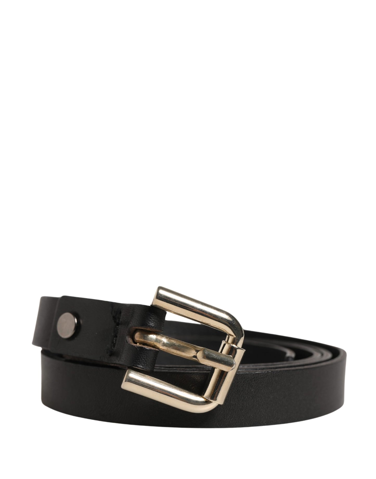 GF Ferre Black Leather Slim Gold Tone Buckle Waist Men Belt