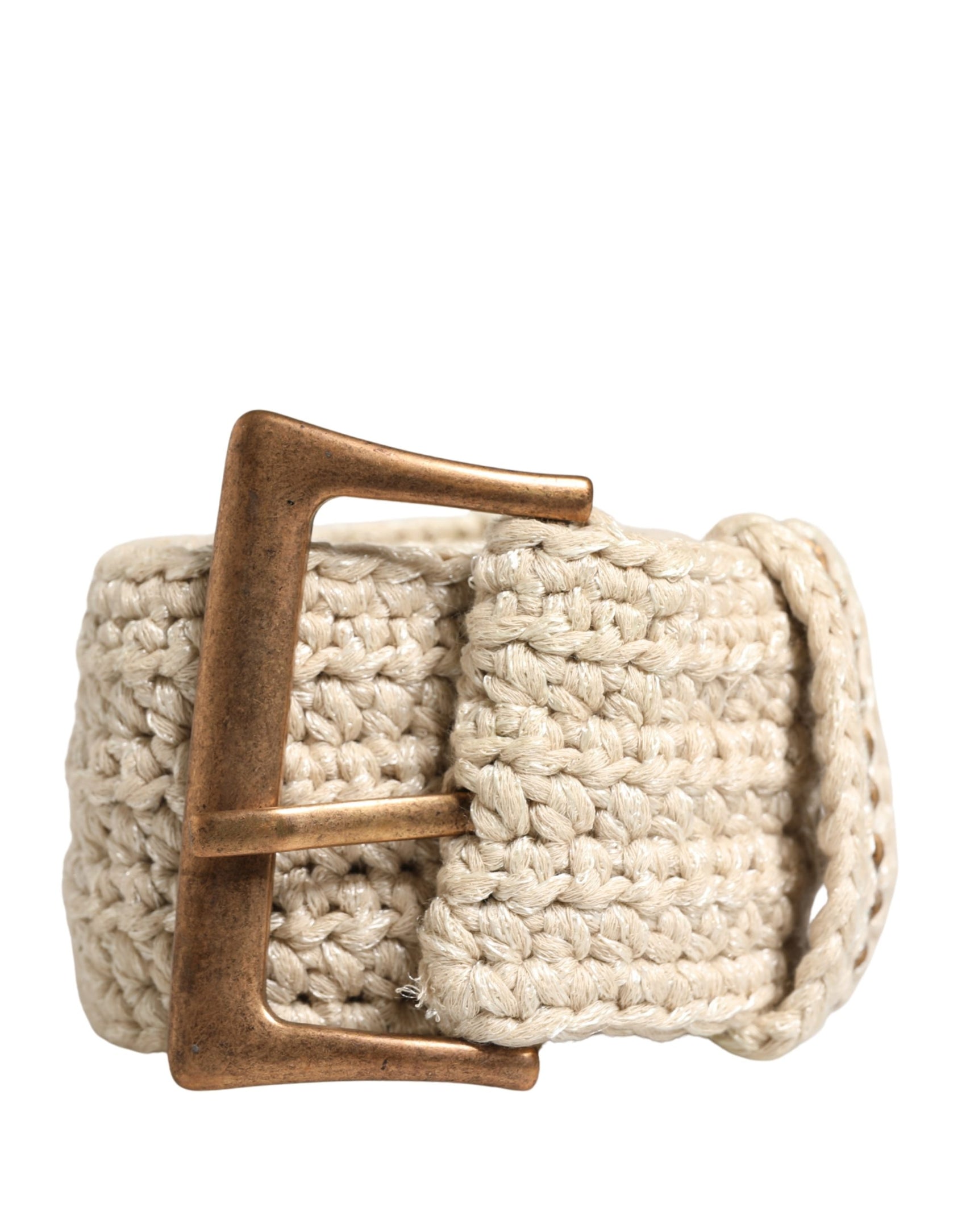 Ermanno Scervino Beige Woven Vintage Metal Buckle Waist Belt