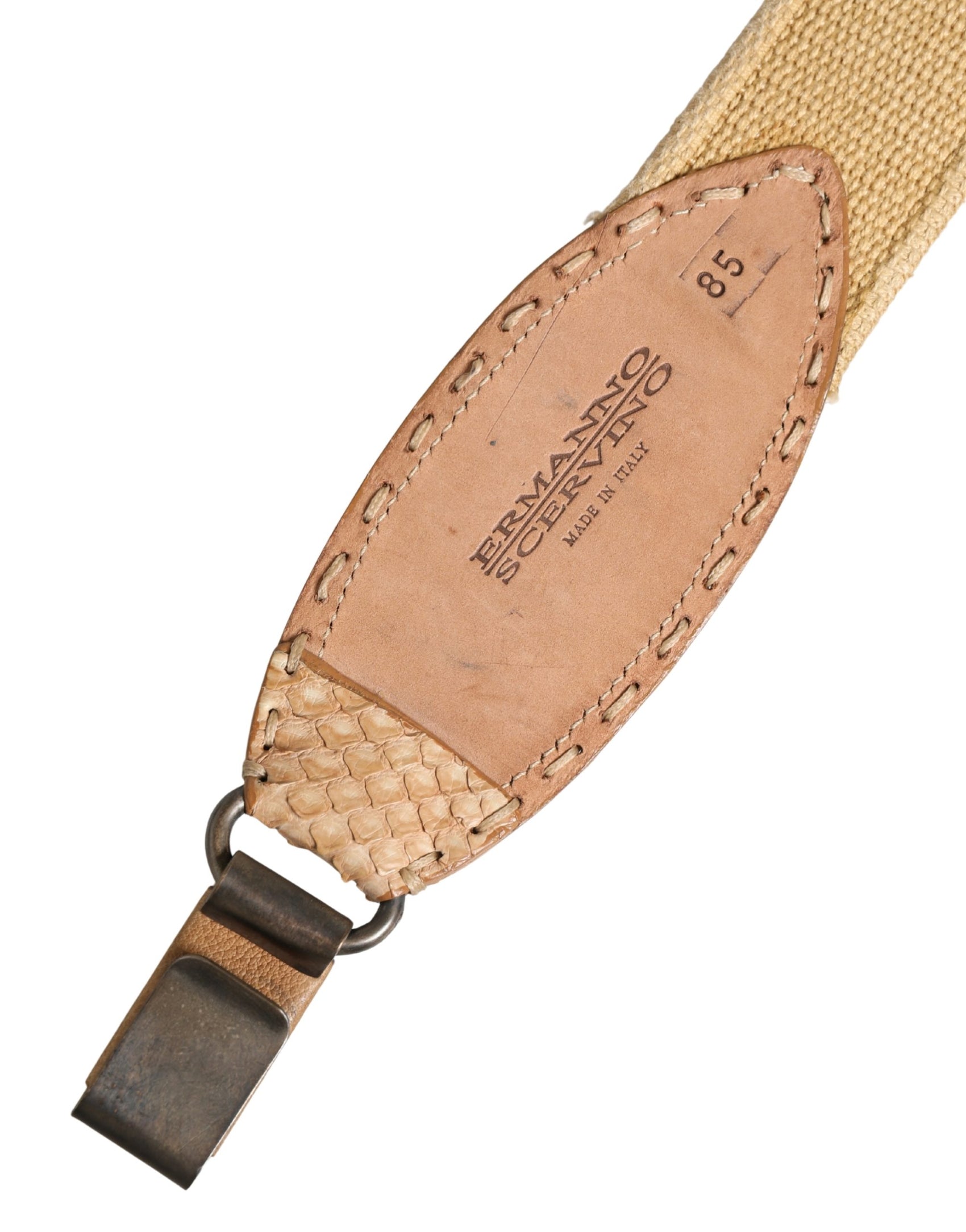 Ermanno Scervino Beige Canvas Embellished Metal Buckle Belt