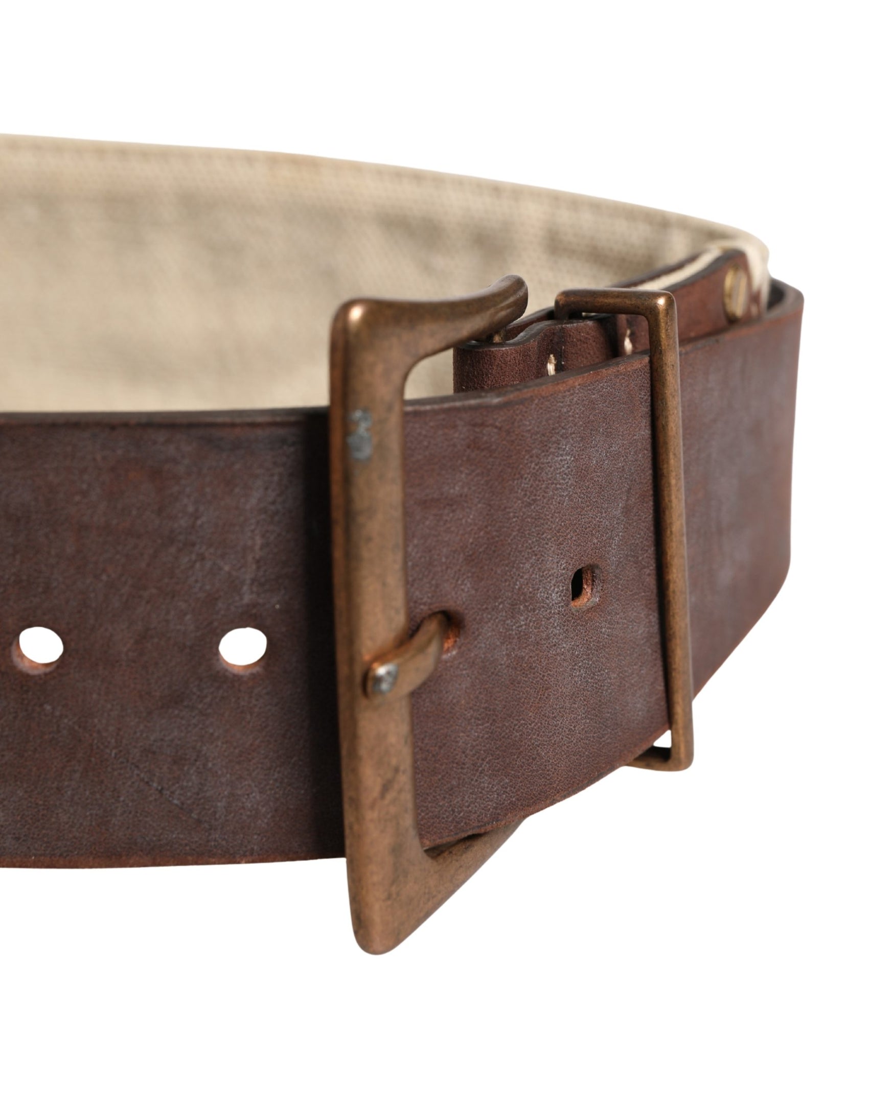 Ermanno Scervino Beige Brown Leather Canvas Metal Buckle Belt