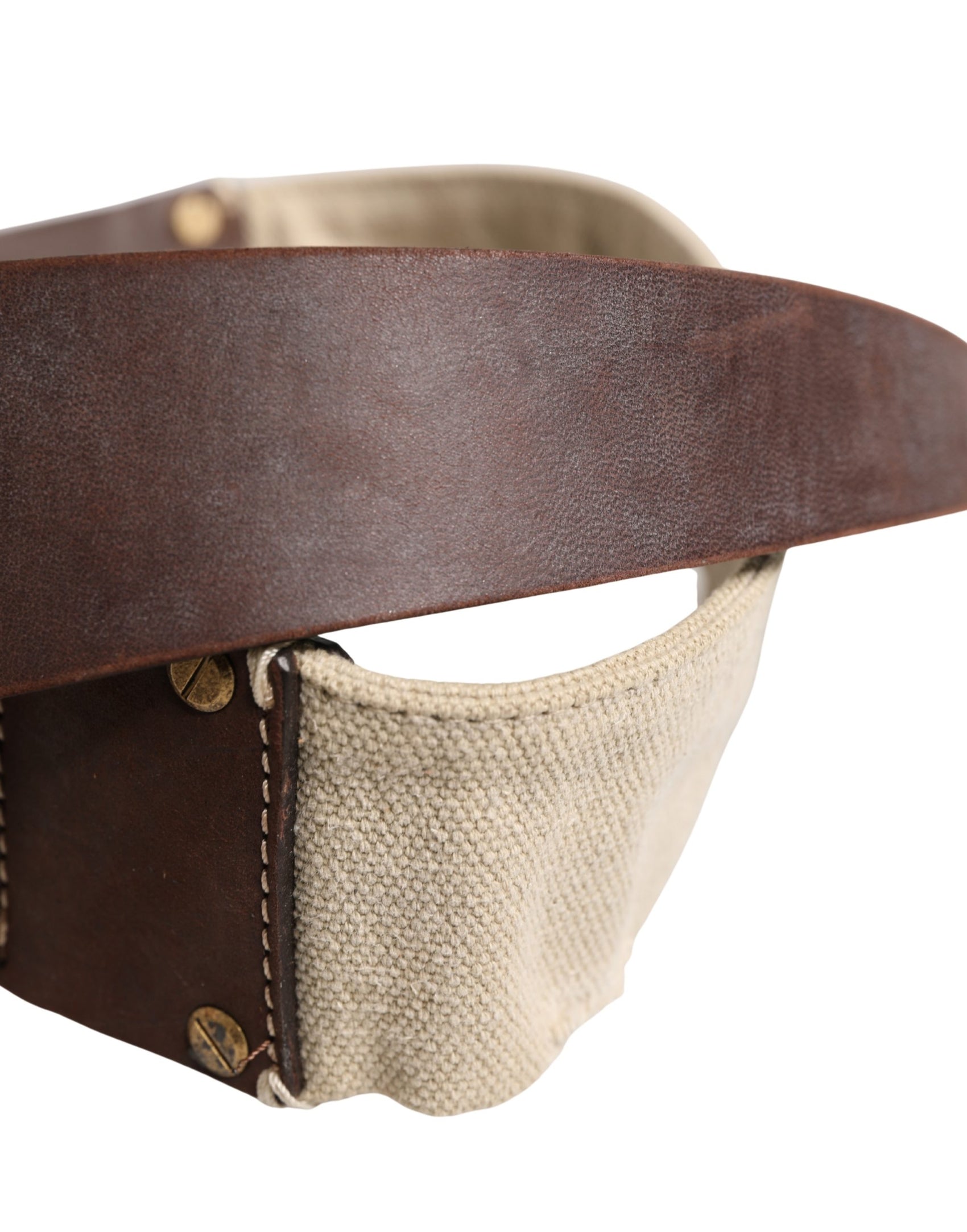 Ermanno Scervino Beige Brown Leather Canvas Metal Buckle Belt