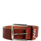 GF Ferre Bordeaux Wide Leather Waist Gold Silver Buckle Belt