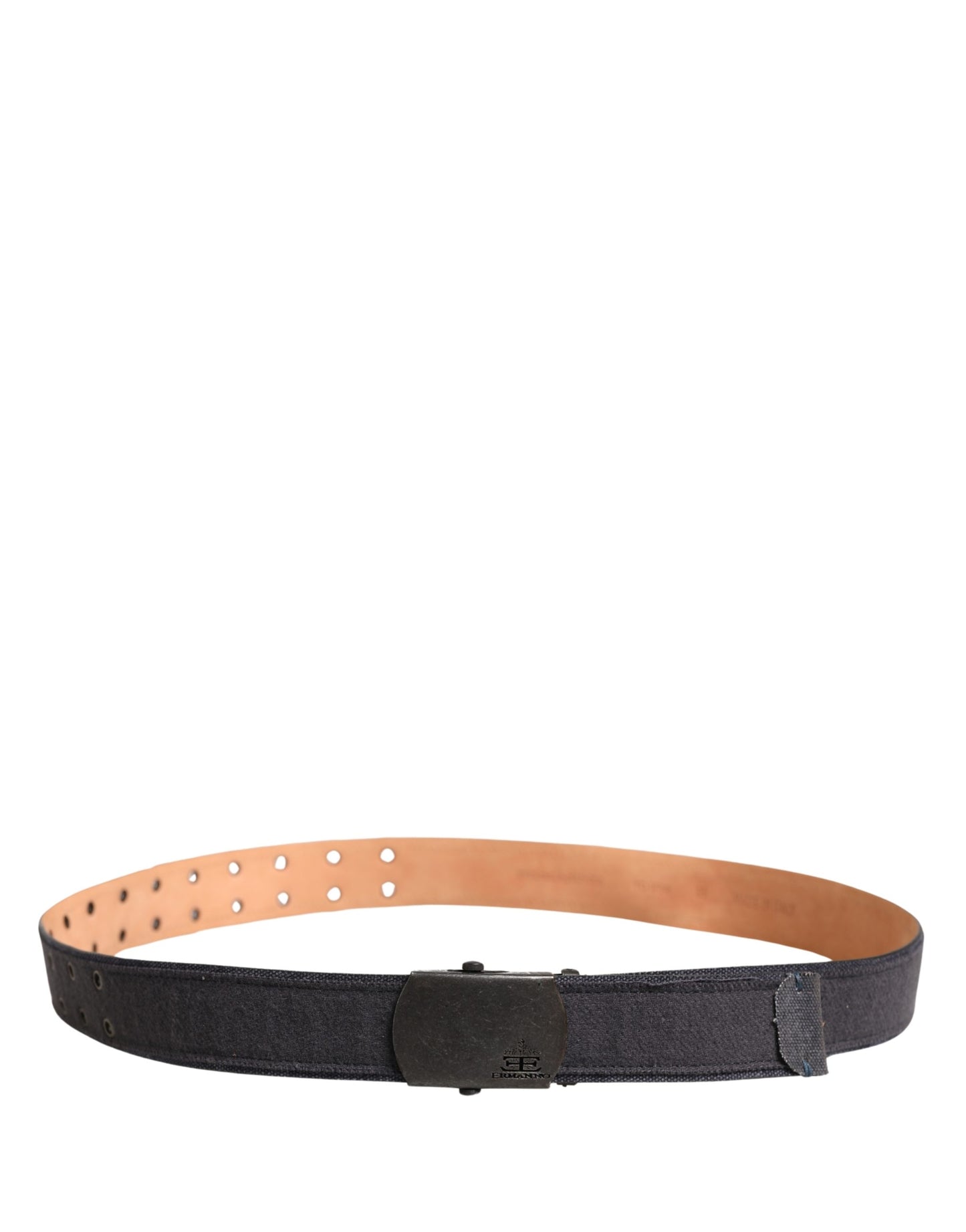 Ermanno Scervino Black Wool Cotton Logo Metal Buckle Belt