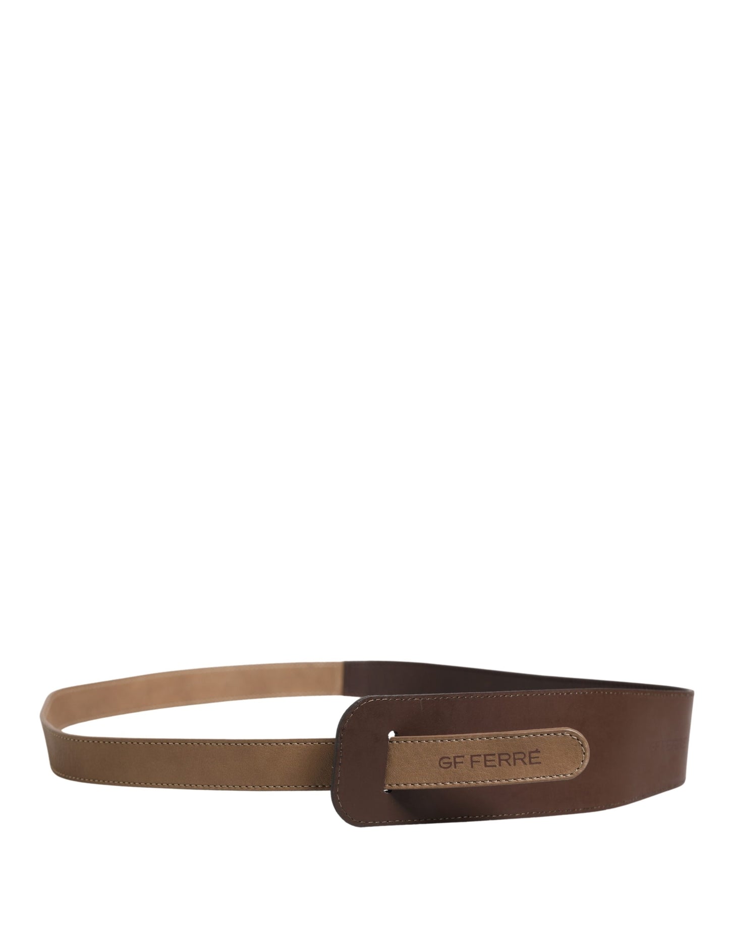 GF Ferre Brown Genuine Leather Logo Wide Waist Women Belt