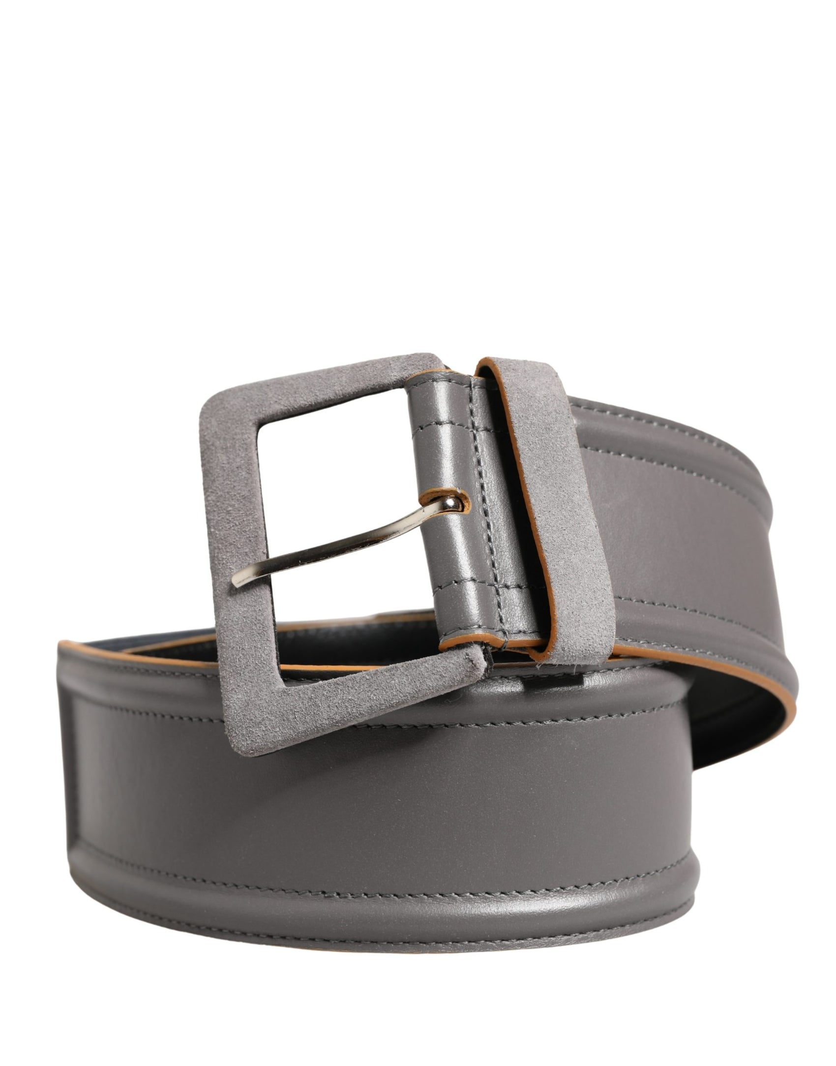 Patrizia Pepe Gray Genuine Leather Square Silver Metal Buckle Belt
