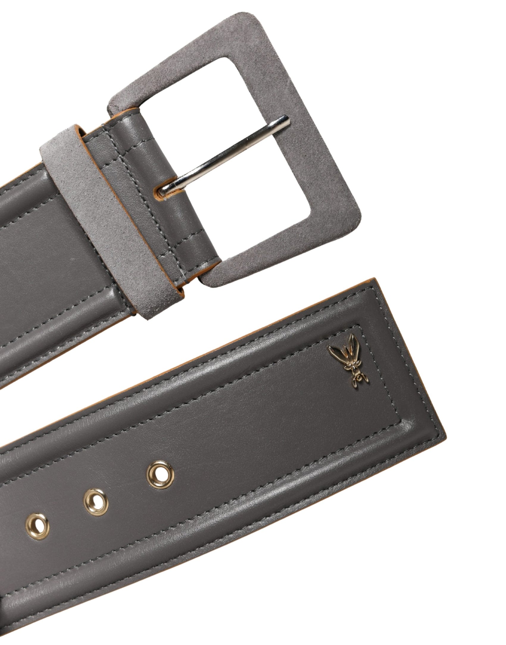 Patrizia Pepe Gray Genuine Leather Square Silver Metal Buckle Belt