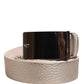 Brunello Cucinelli Metallic Beige Leather Silver Metal Buckle Belt