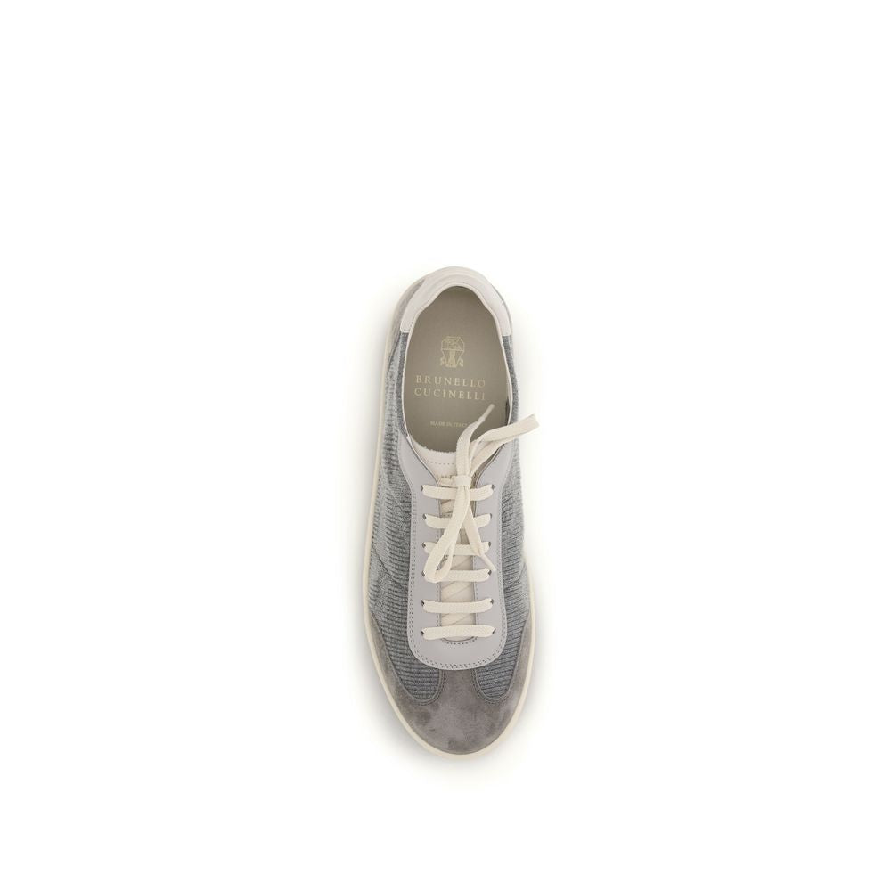 Brunello Cucinelli Gray Calf Leather Bos Taurus Sneakers