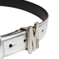 Moschino Couture Silver Leather Logo Metal Buckle Waist Belt