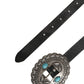 Cavalli Class Black Turquoise Leather Embellished Oval Buckle Belt