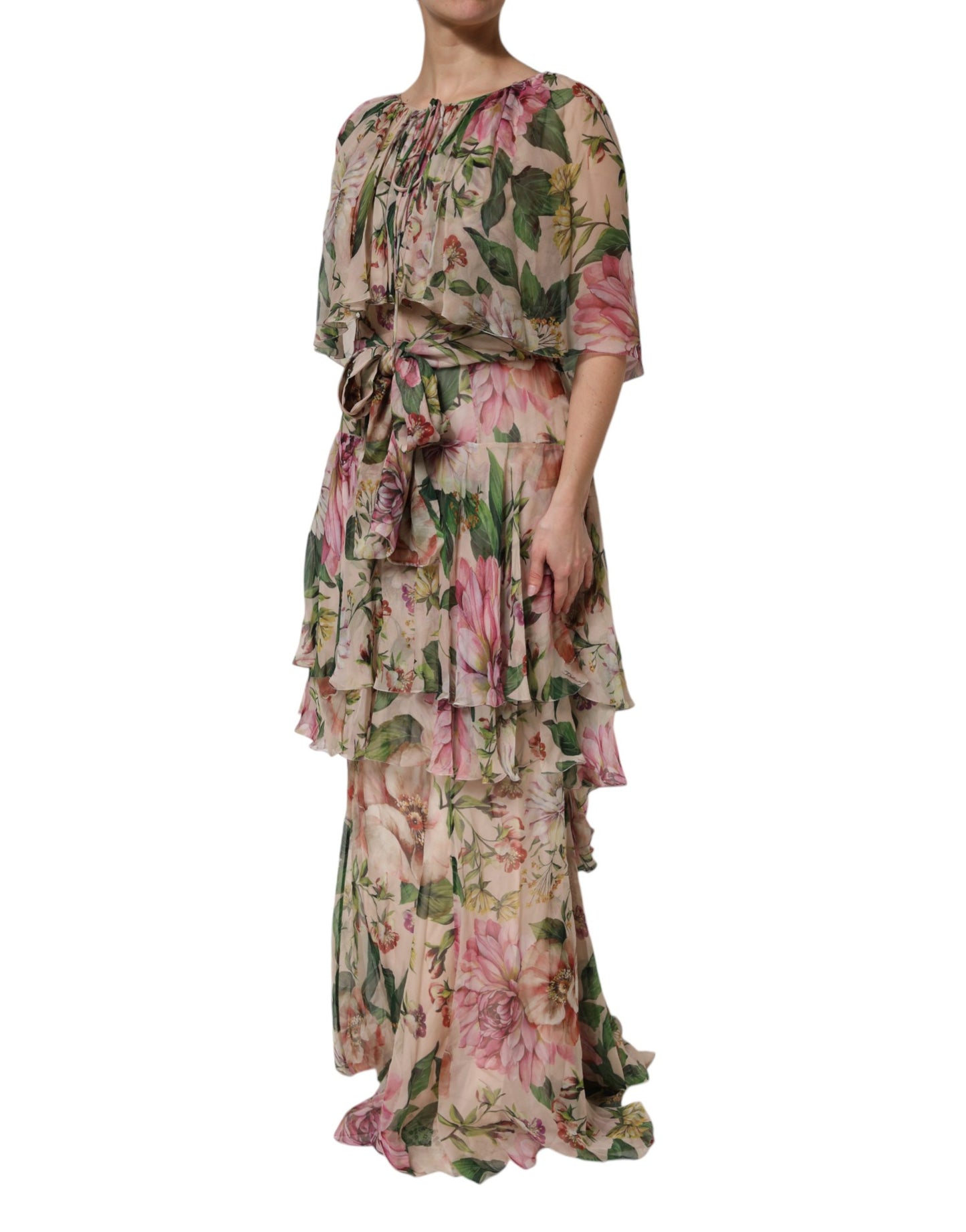 Dolce & Gabbana Multicolor Floral Silk Layered Maxi Dress