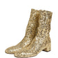 Dolce & Gabbana Gold Sequined Short Boots Stretch Shoes