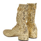 Dolce & Gabbana Gold Sequined Short Boots Stretch Shoes