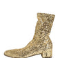 Dolce & Gabbana Gold Sequined Short Boots Stretch Shoes