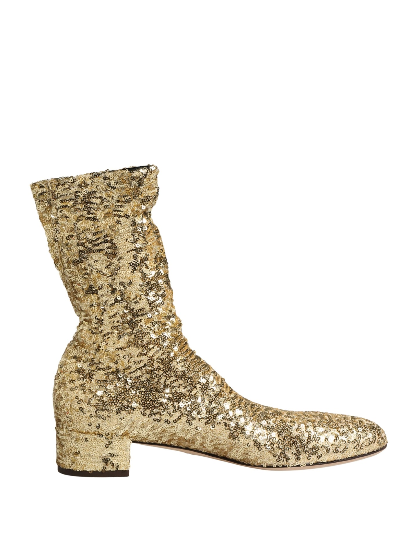 Dolce & Gabbana Gold Sequined Short Boots Stretch Shoes