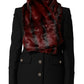 Dolce & Gabbana Black Red Stripe Fur Shawl Neck Wrap Scarf