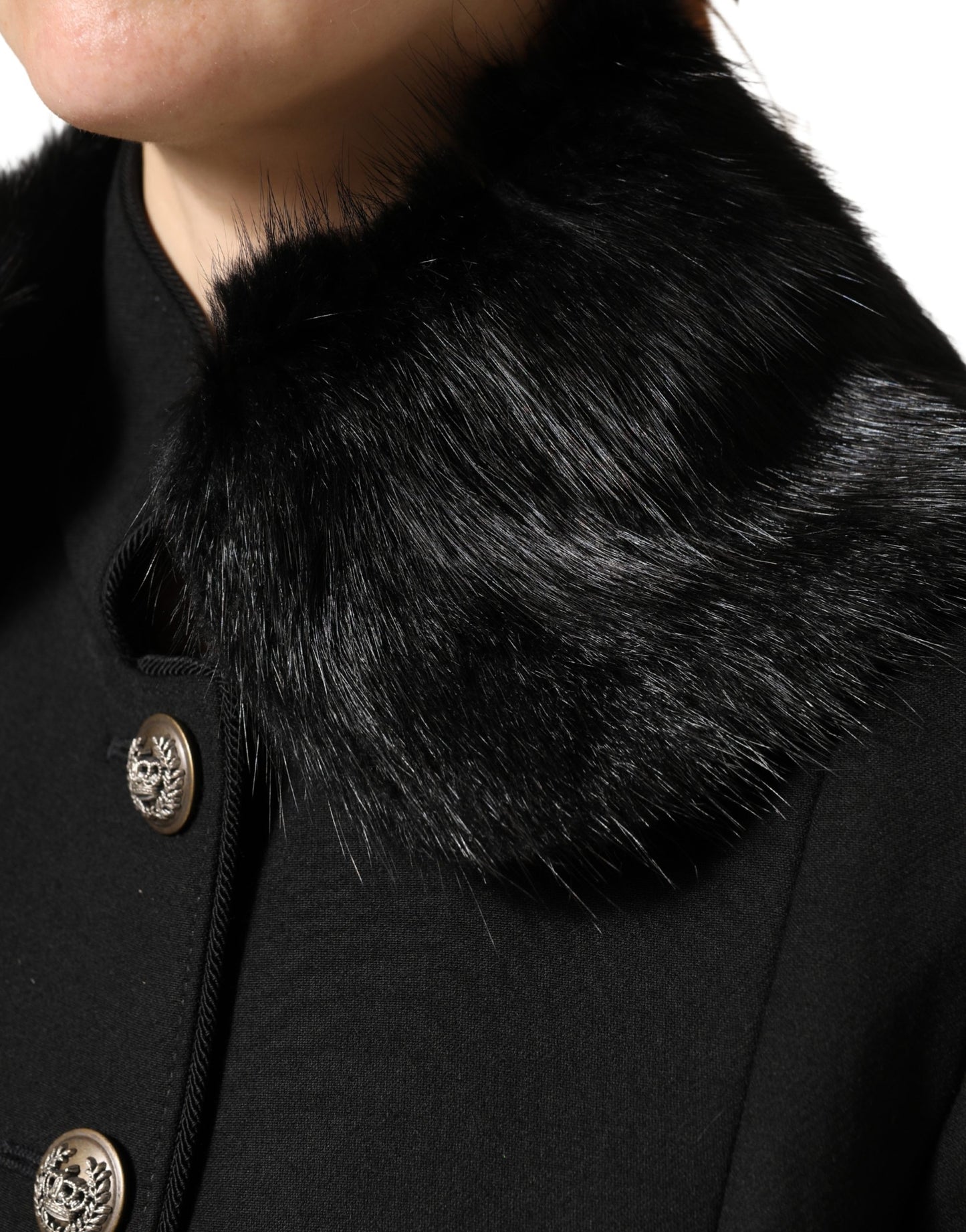 Dolce & Gabbana Black Fur Shawl Neck Wrap Cover Collar Scarf