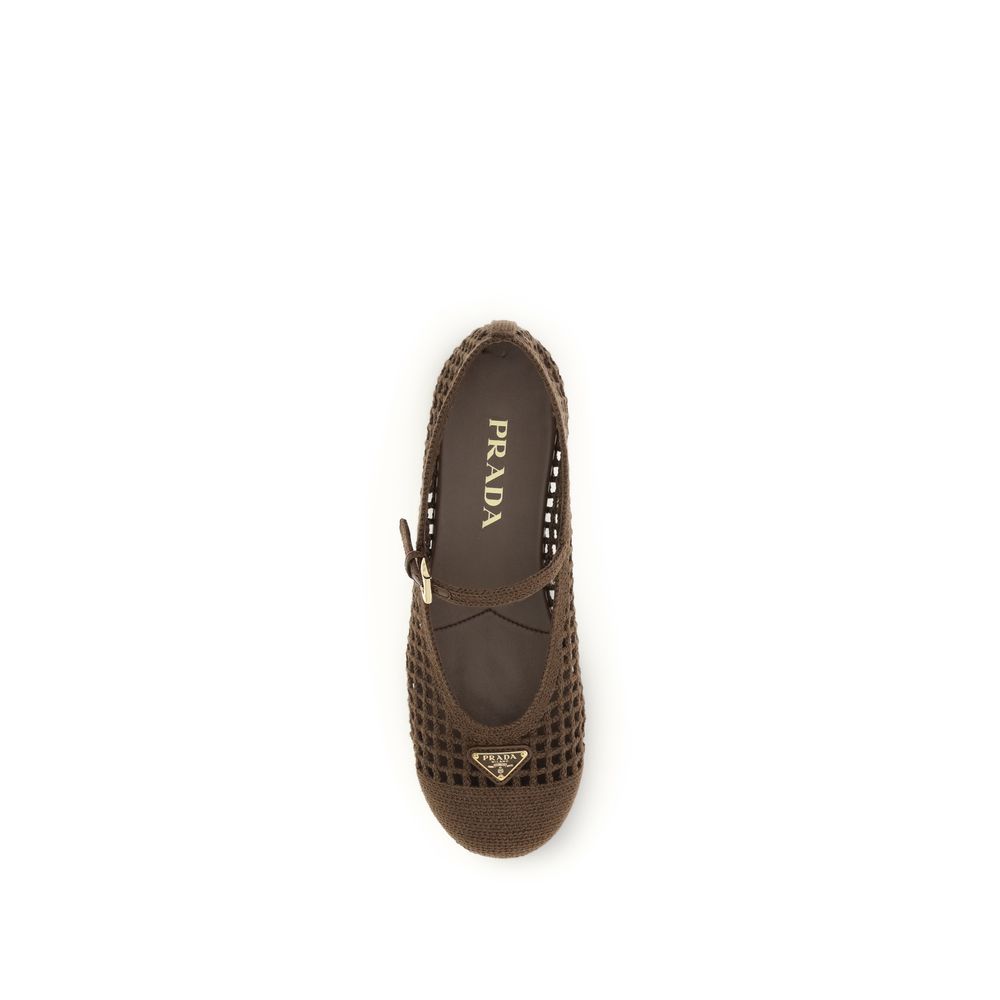 Prada Brown Cotton Ballet Flats