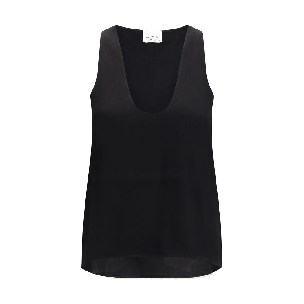 SA SU PHI Black Silk Sleeveles T-Shirt