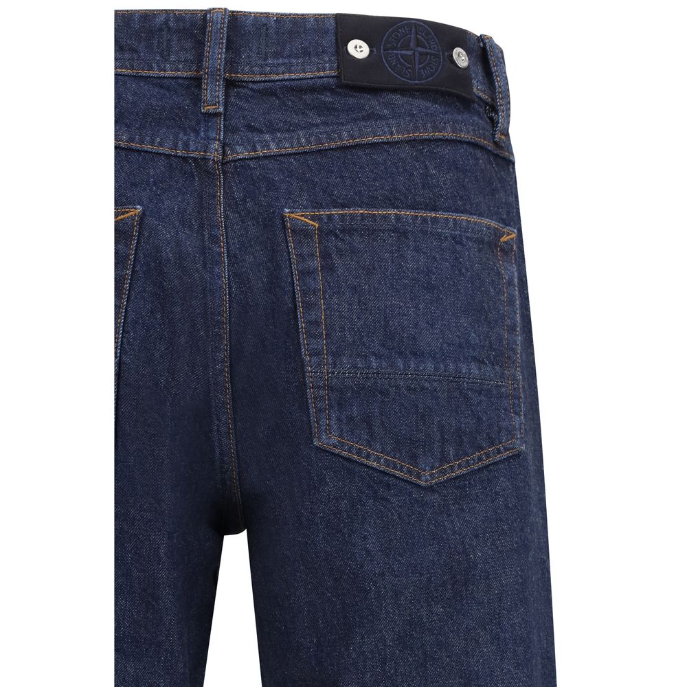 Stone Island Blue Cotton Straight-Leg Jeans