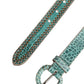 Scervino Street Women Green Leather Croco Print Studded Belt
