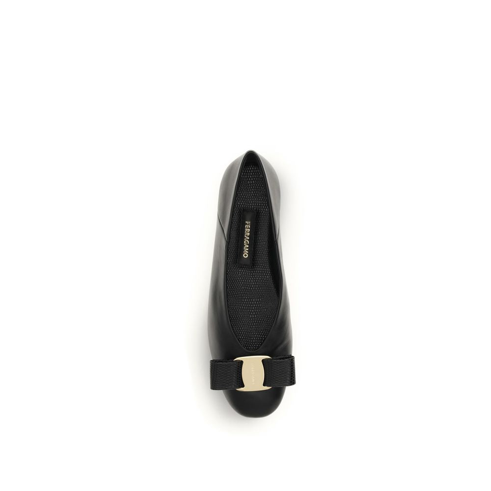 Ferragamo Black Calf Leather Bos Taurus Ballet Flats
