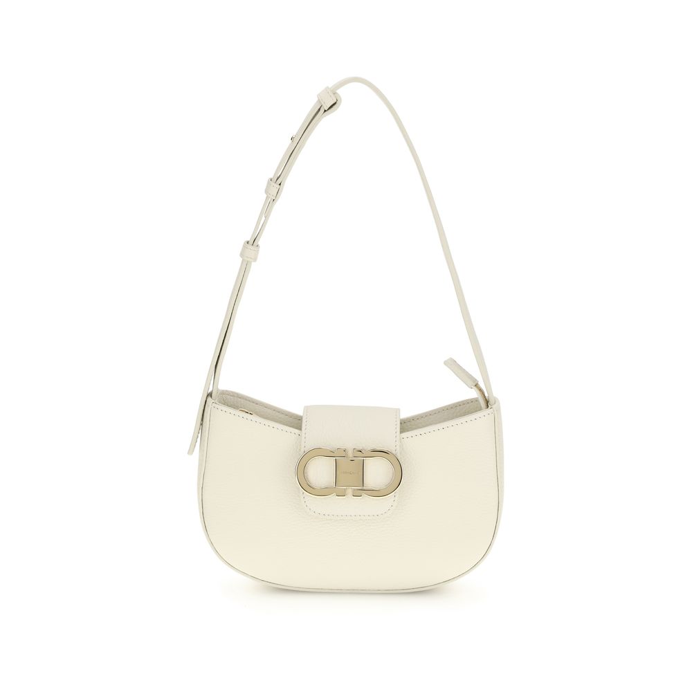 Ferragamo White Calf Leather Bos Taurus Shoulder Bag