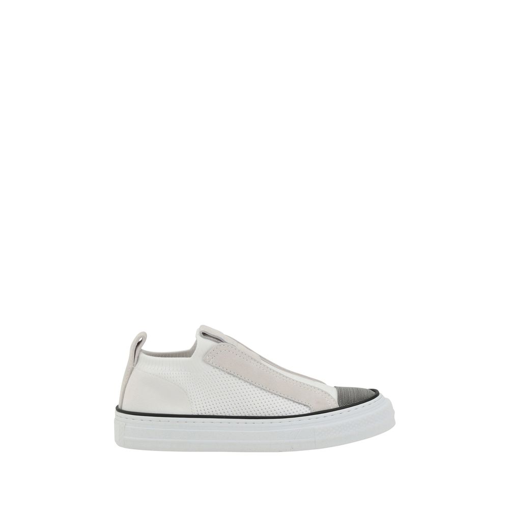 Brunello Cucinelli White Nylon Low Top Sneakers