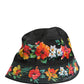 Dolce & Gabbana Men Black Floral Print Nylon Fisherman Cap Hat