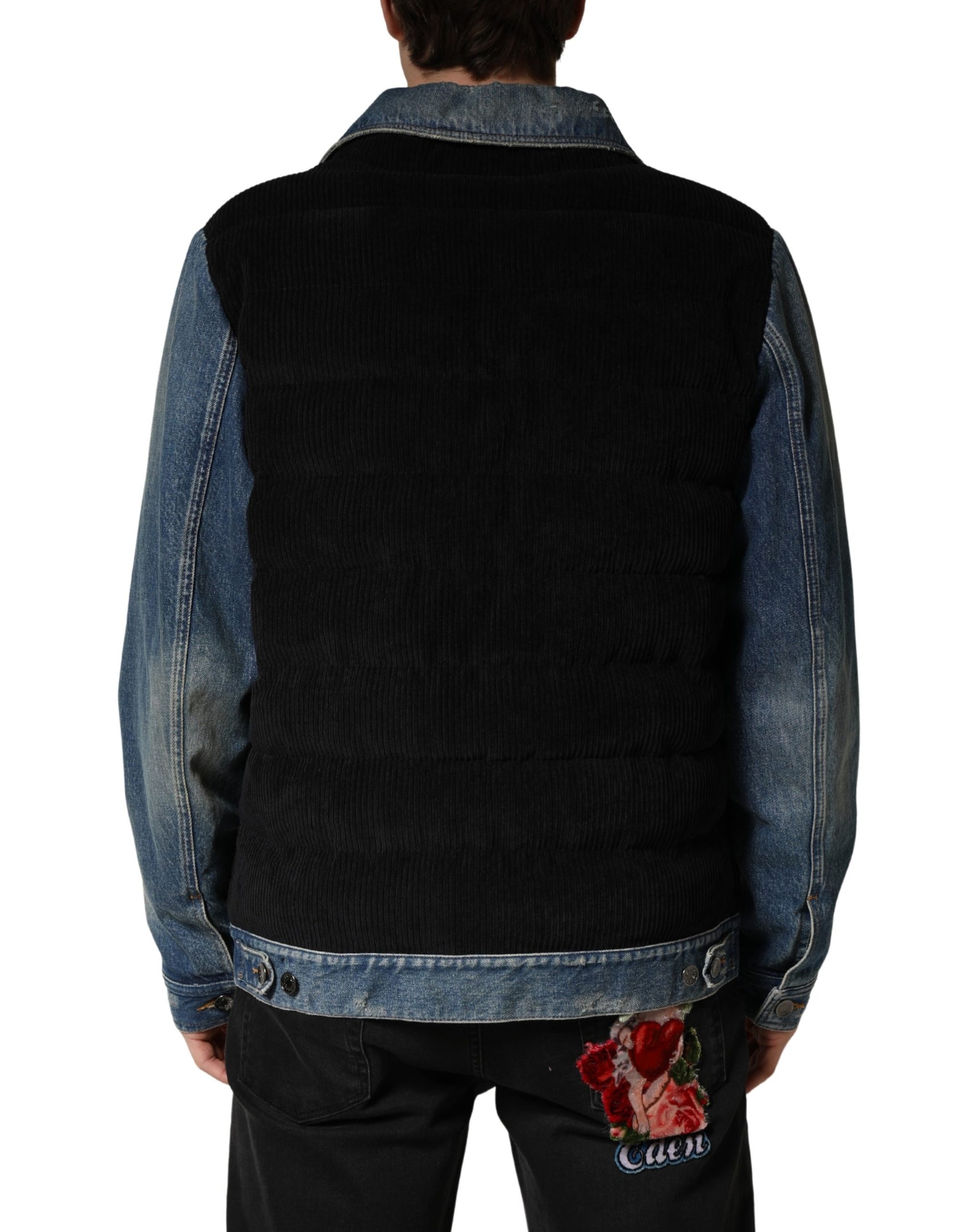 Dolce & Gabbana Black Blue Cotton Denim Blouson Men  Jacket