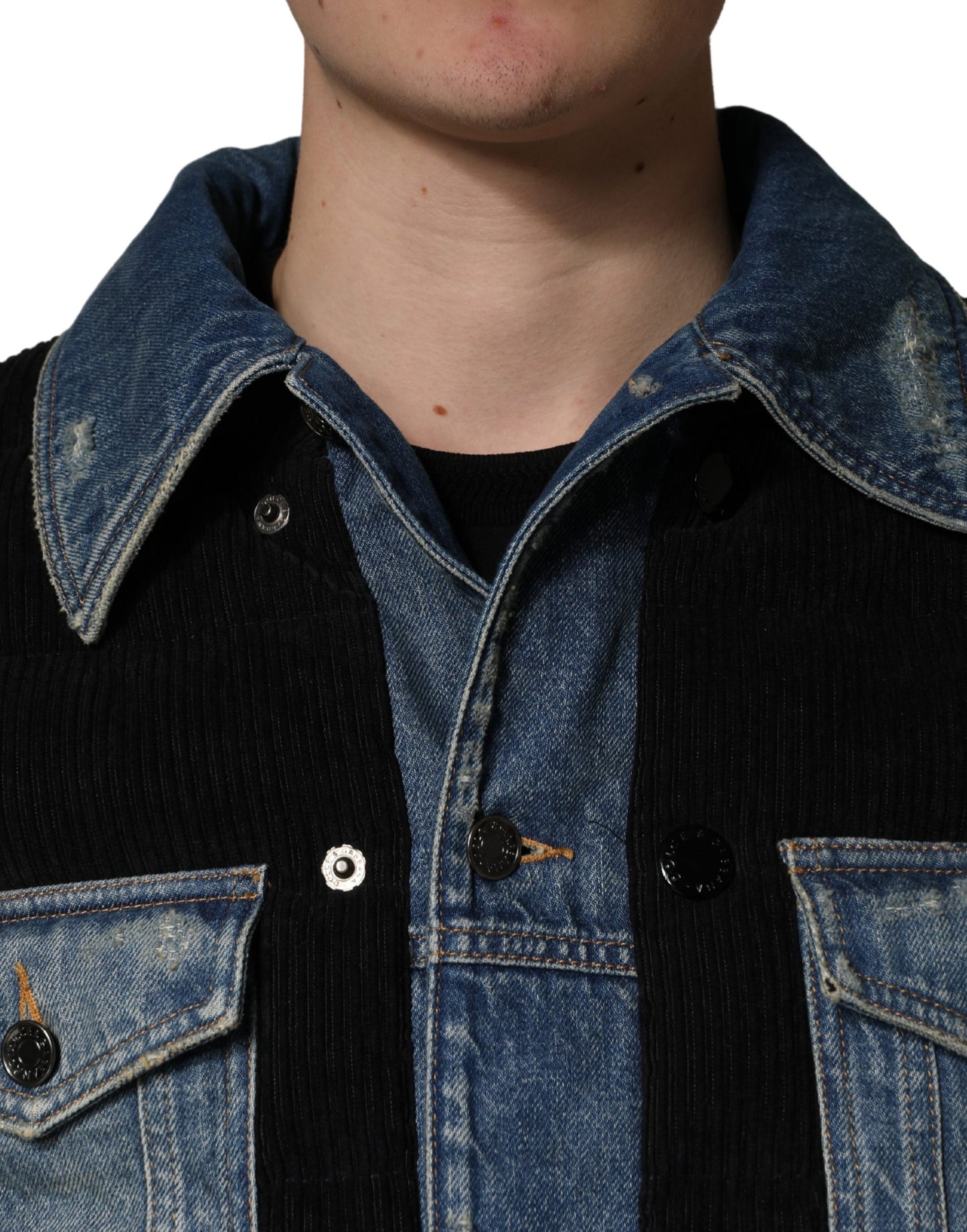 Dolce & Gabbana Black Blue Cotton Denim Blouson Men  Jacket