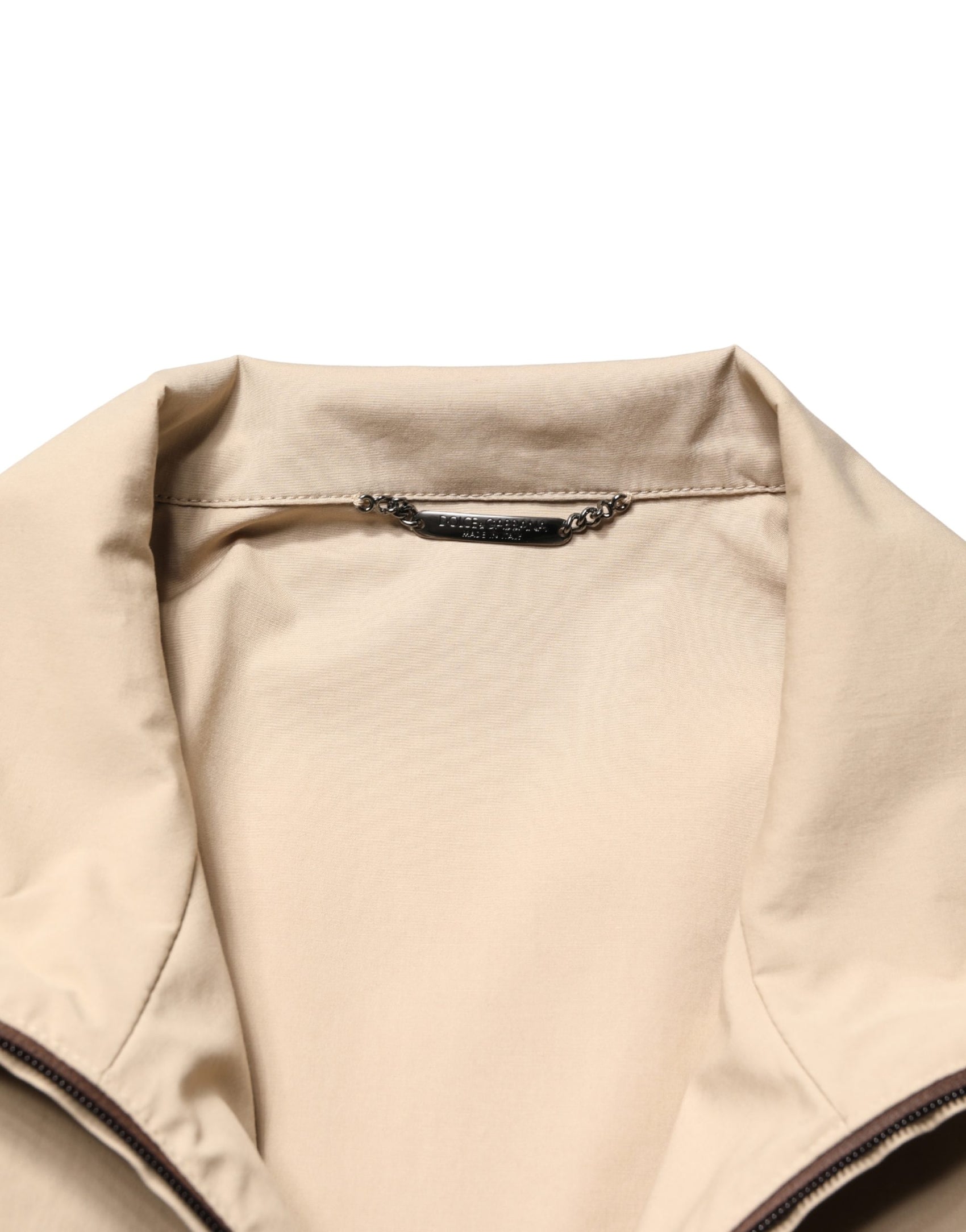 Dolce & Gabbana Brown Beige Cotton Zip Windbreaker Jacket