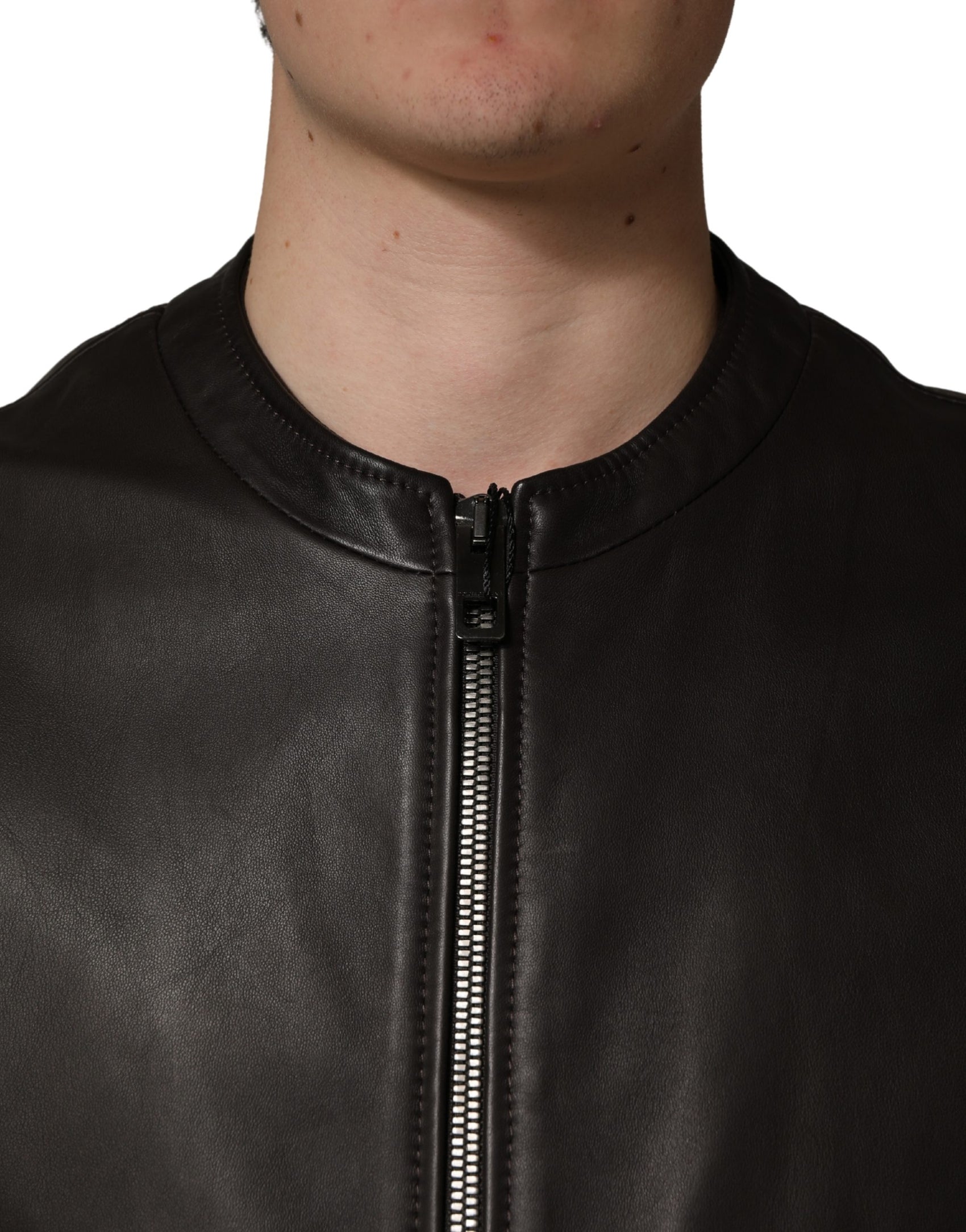 Dolce & Gabbana Black LambskinLeather Full Zip Biker Jacket