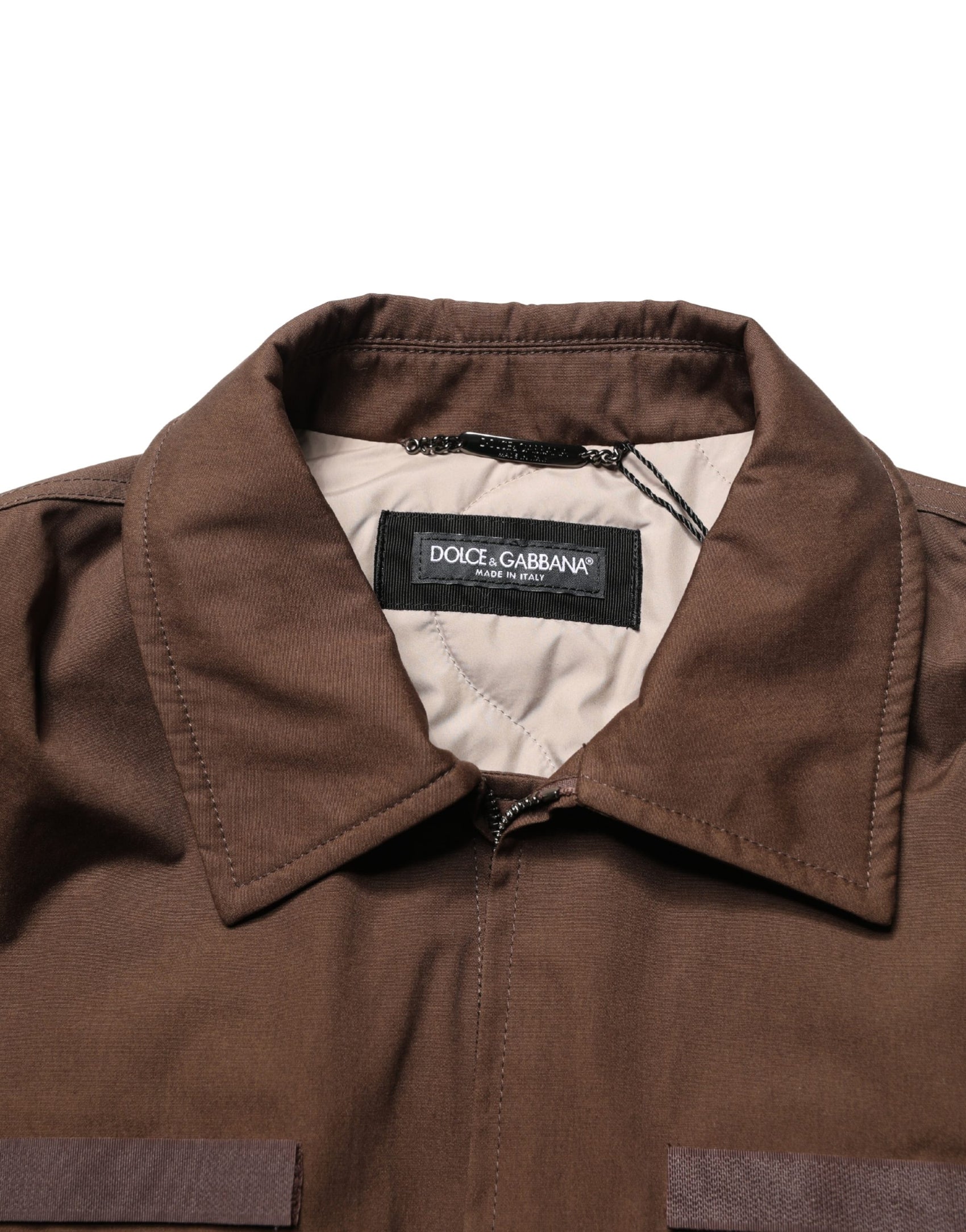 Dolce & Gabbana Brown Cotton Stretch Full Zip Bomber Jacket
