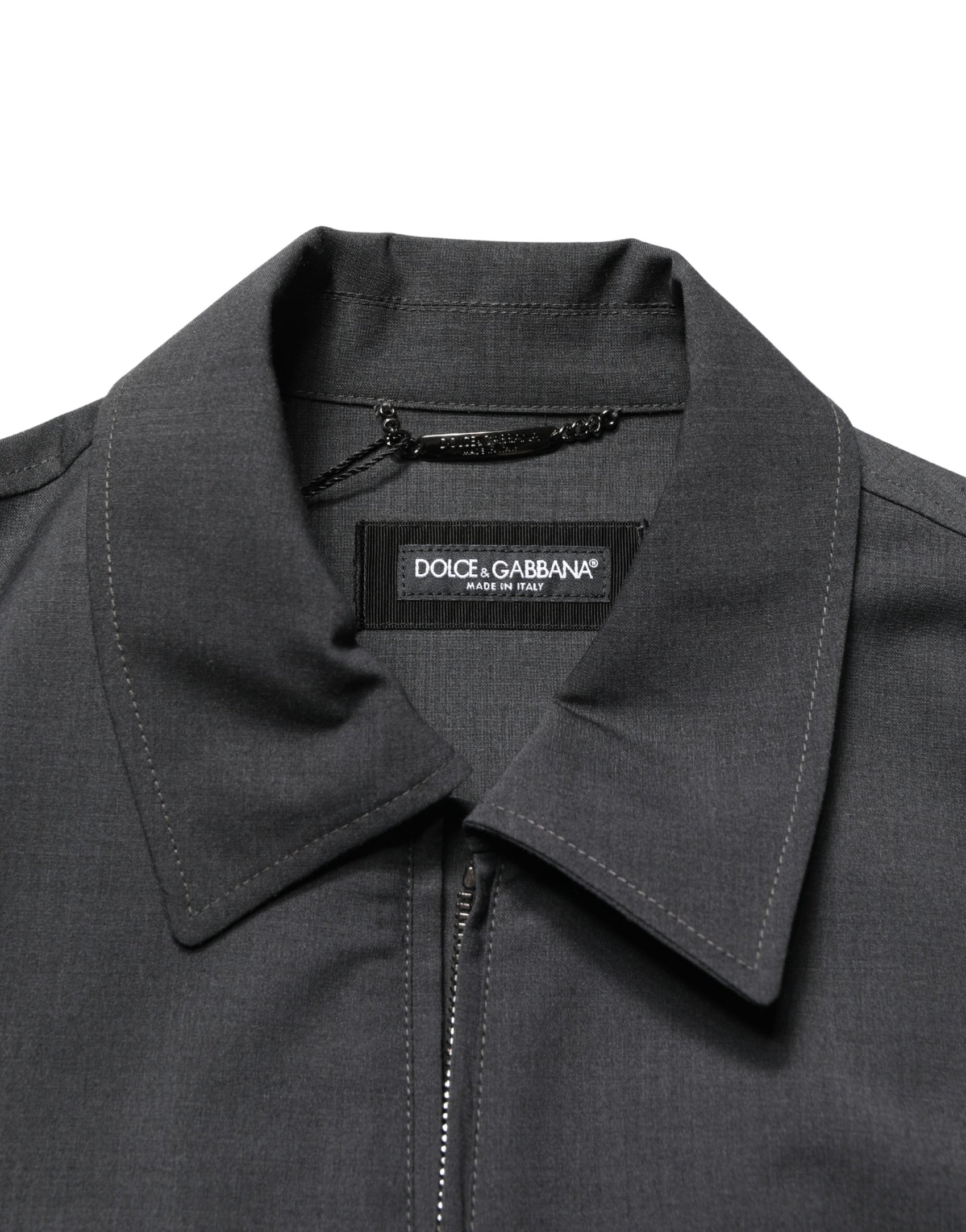 Dolce & Gabbana Black Wool Logo Full Zip Men Bomber Jacket