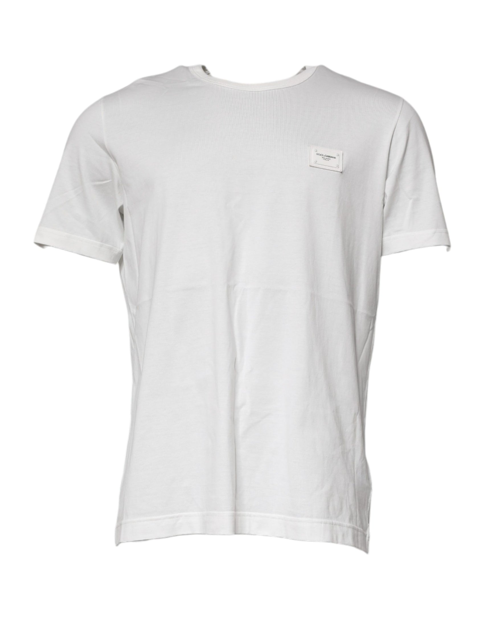 Dolce & Gabbana White Logo Plaque Cotton Crew Neck  T-shirt