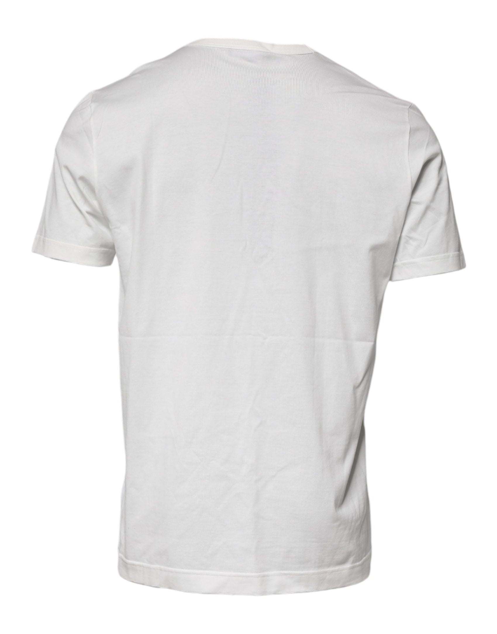 Dolce & Gabbana White Logo Plaque Cotton Crew Neck  T-shirt