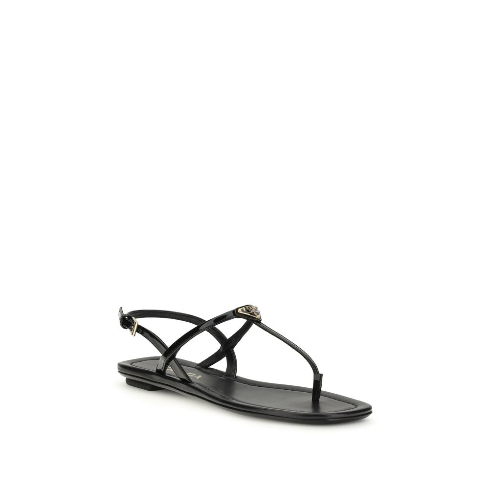 Prada Black Calf Leather Bos Taurus Flip-Flop Sandals