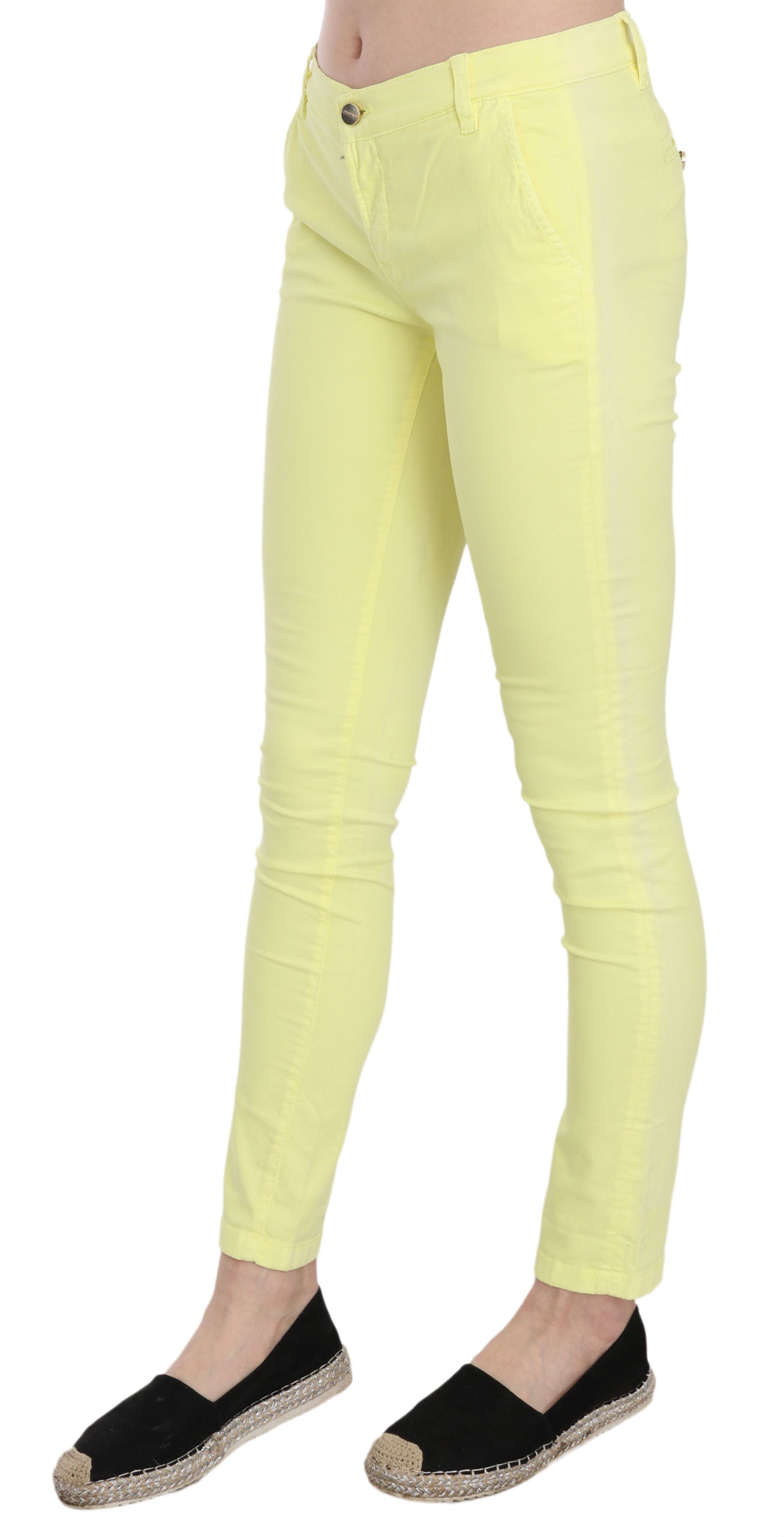 Pantaloni casual skinny a vita bassa gialli chic
