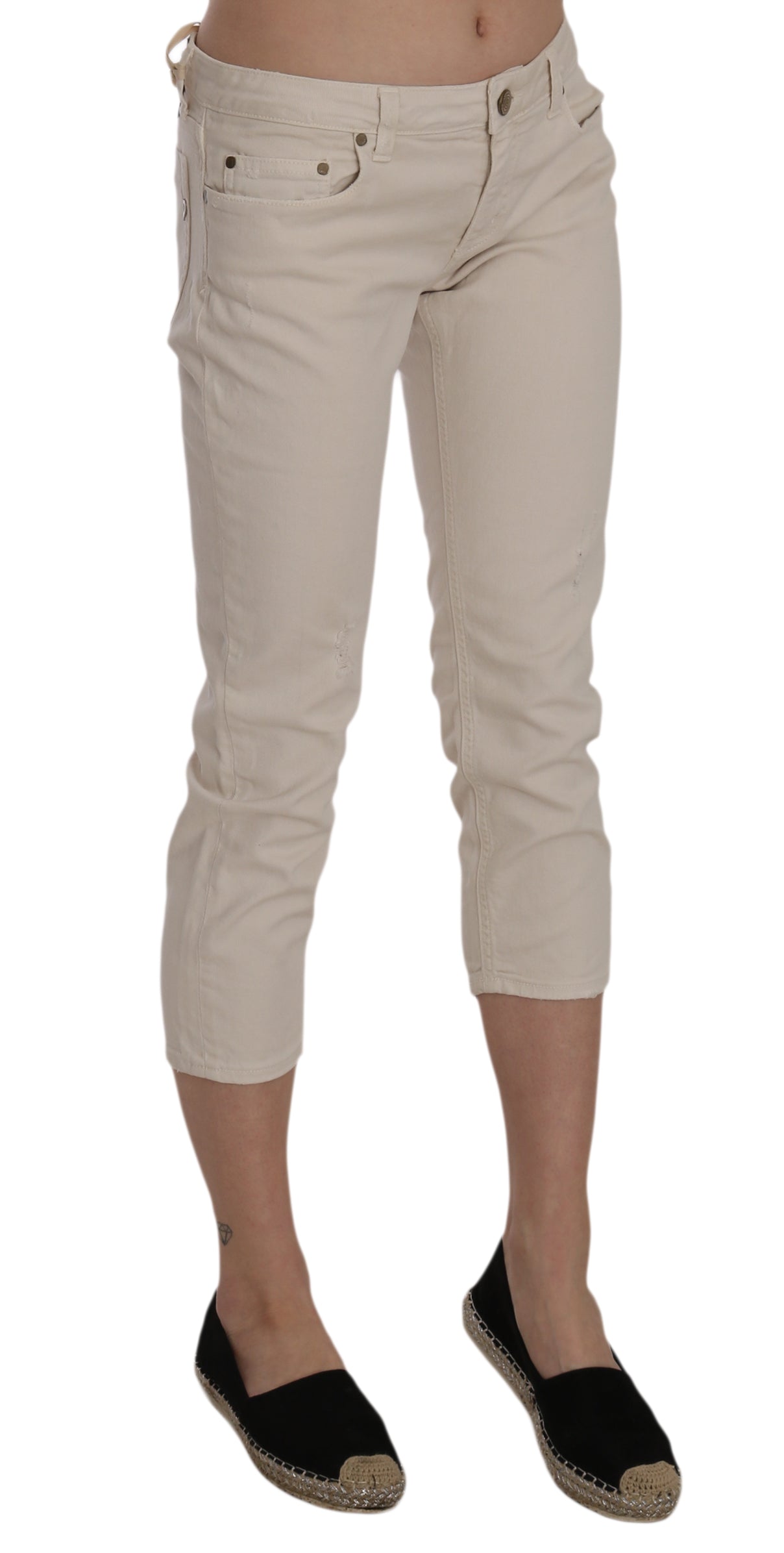 Beige, enge Caprihose mit niedriger Taille