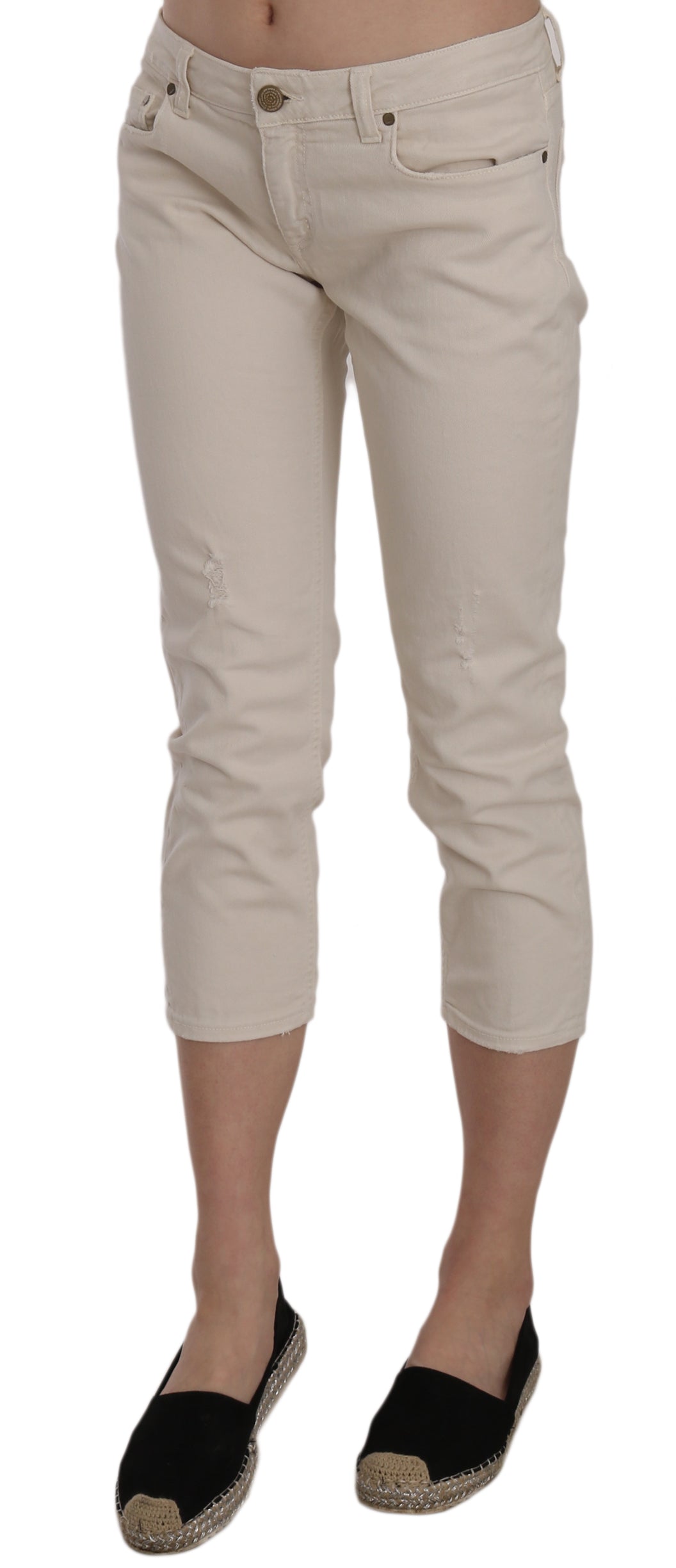 Beige, enge Caprihose mit niedriger Taille