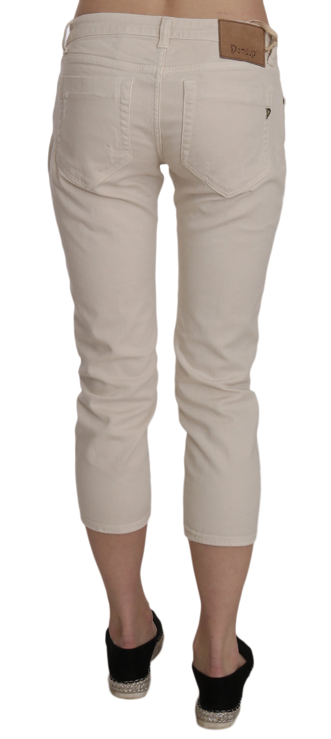 Beige, enge Caprihose mit niedriger Taille