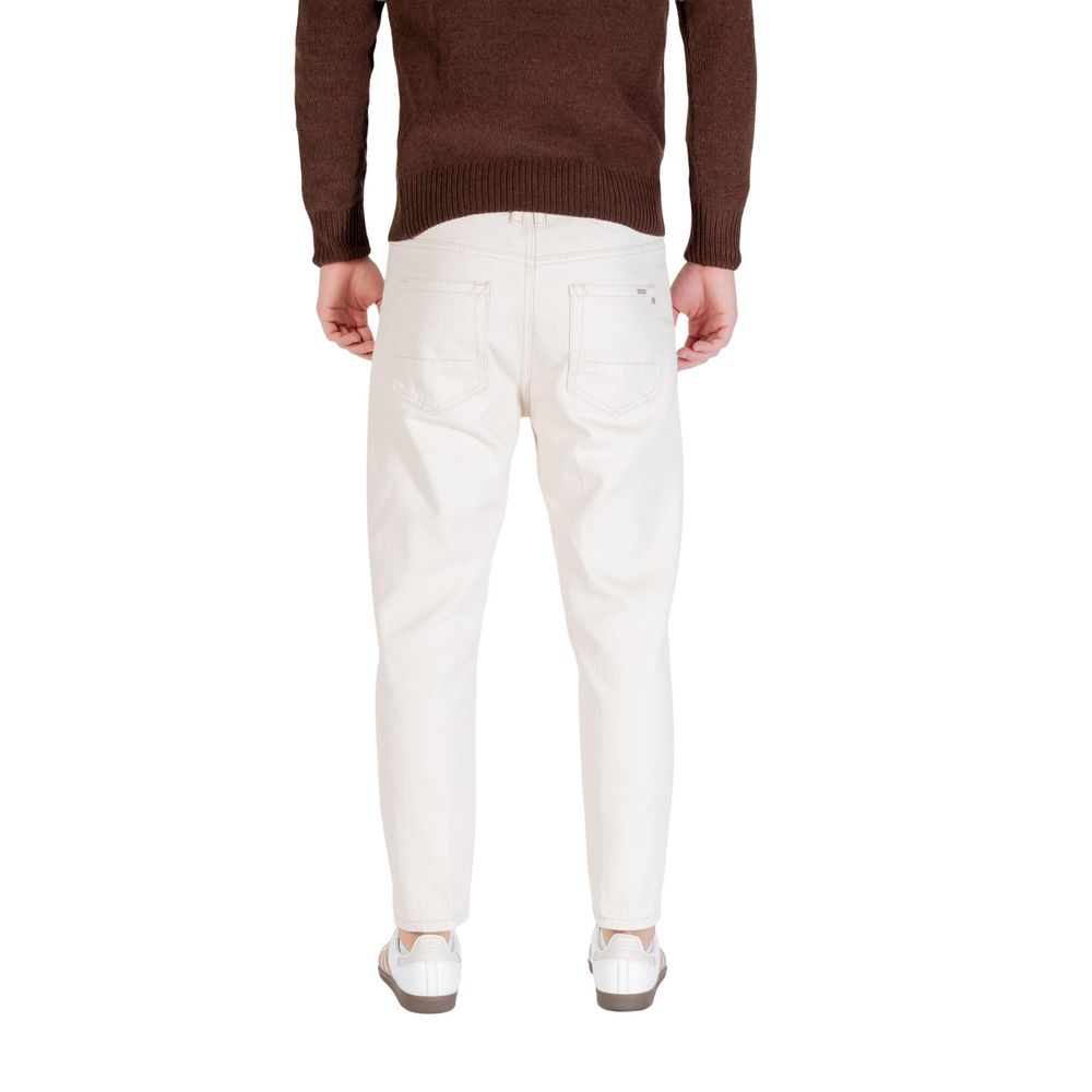 Gianni Lupo Cream Cotton Relaxed Fit Jeans