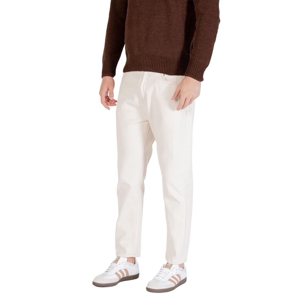 Gianni Lupo Cream Cotton Relaxed Fit Jeans