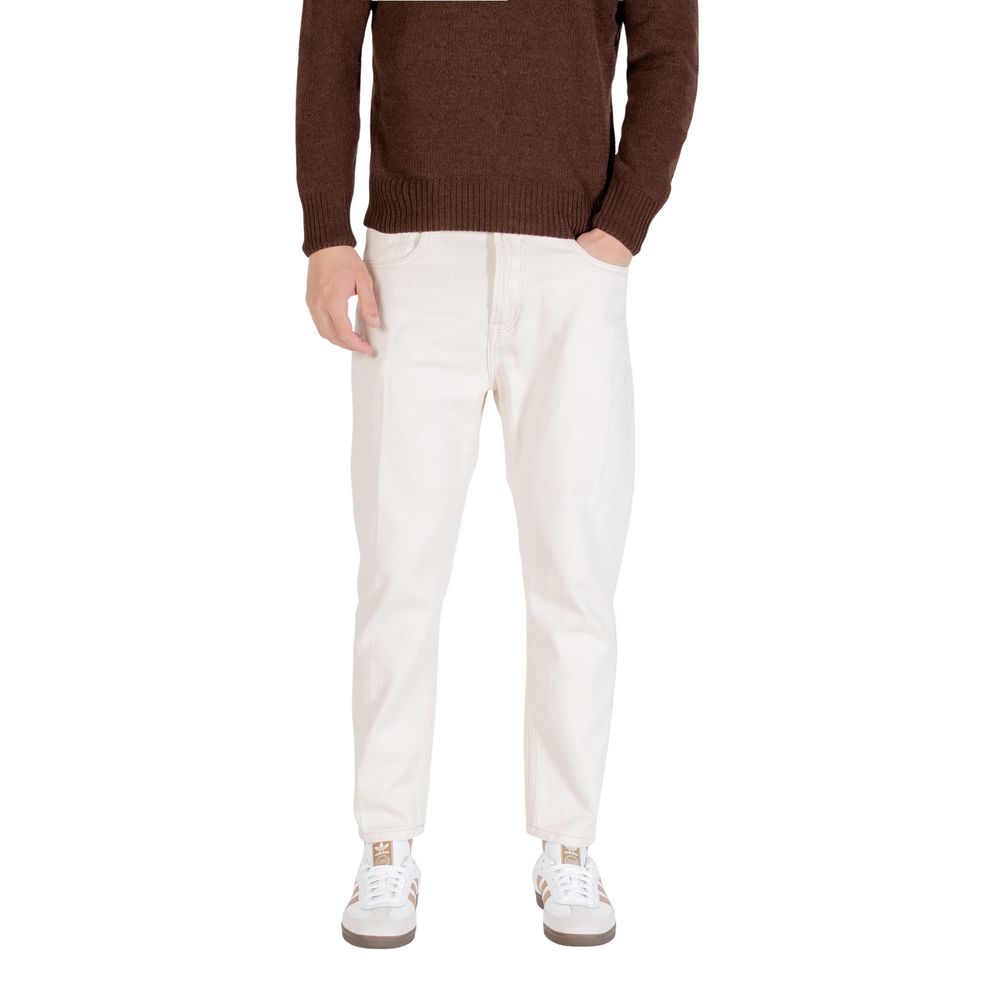 Gianni Lupo Cream Cotton Relaxed Fit Jeans