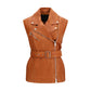 PINKO Brown Goatskin Sleveless Jacket