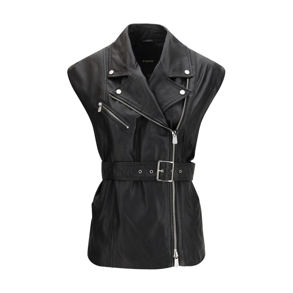 PINKO Black Goatskin Sleveless Jacket