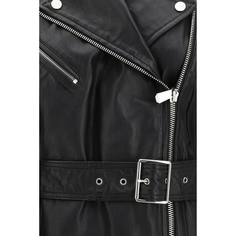 PINKO Black Goatskin Sleveless Jacket