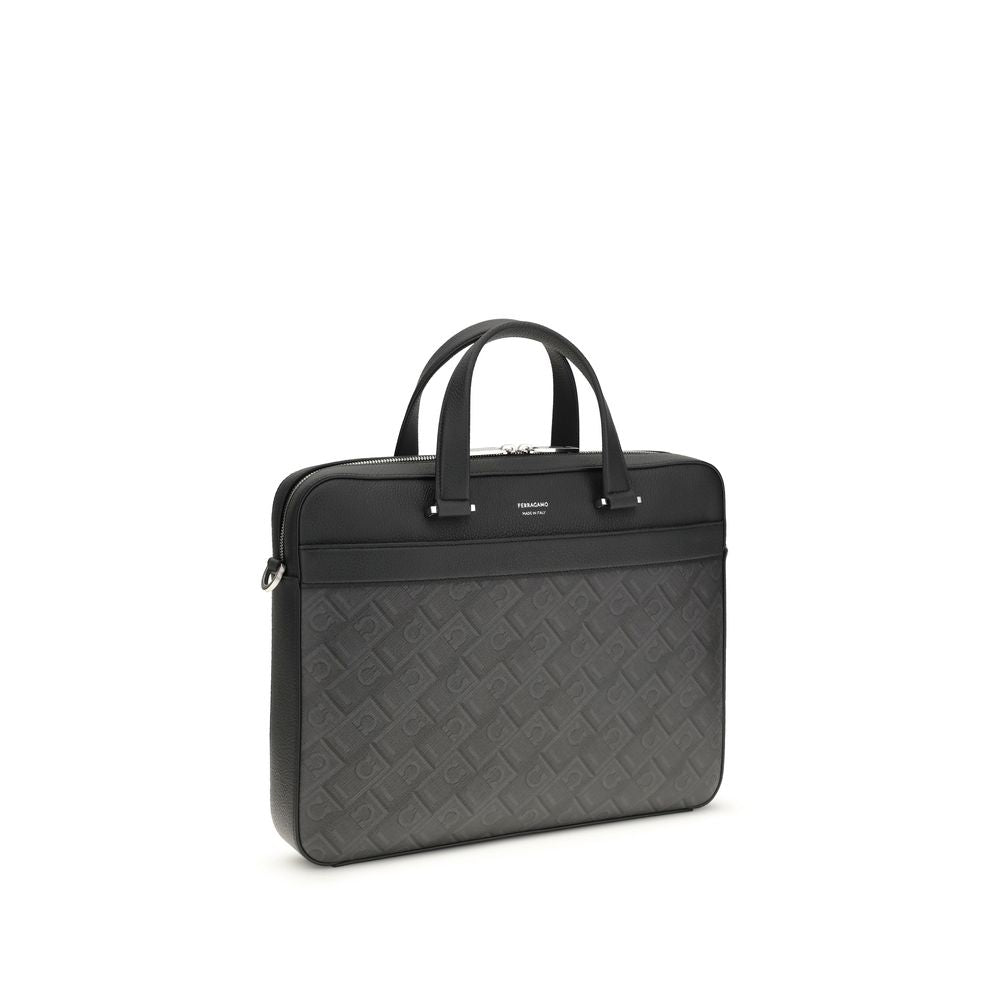 Ferragamo Gray Calf Leather Bos Taurus Briefcase