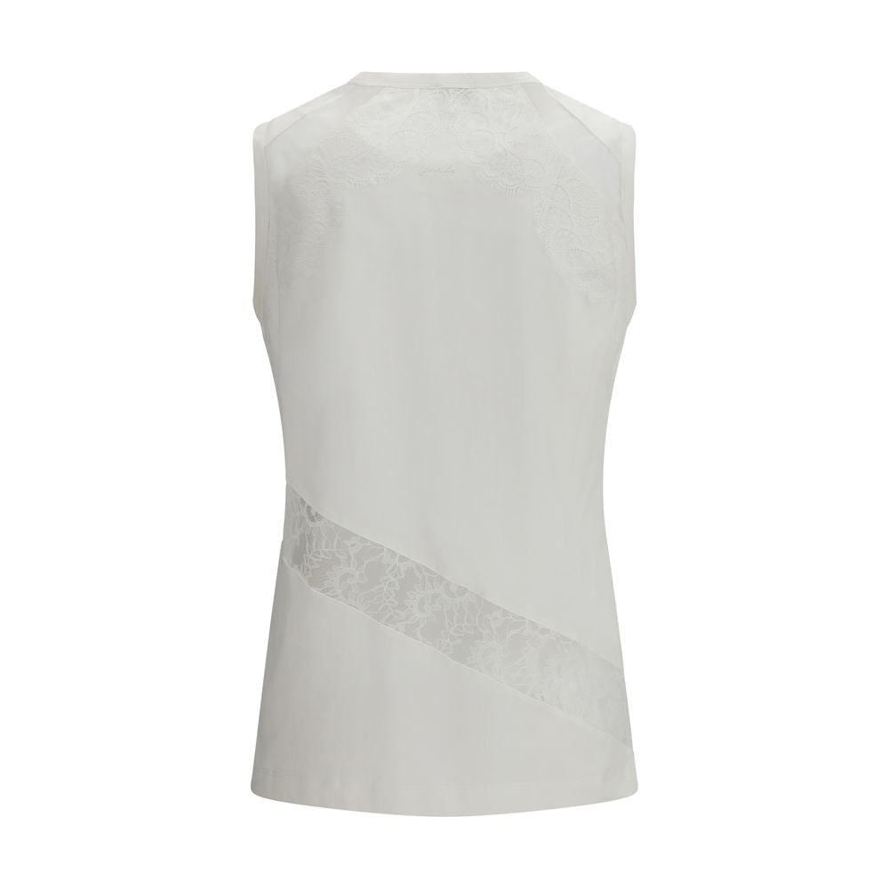 PINKO White Cotton Sleeveles T-Shirt